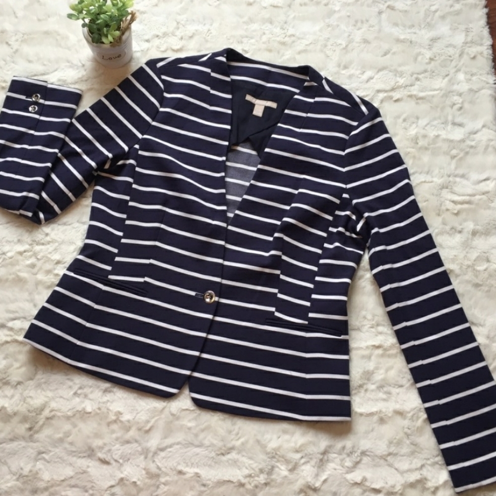 Banana Republic Blue & White Striped Blazer